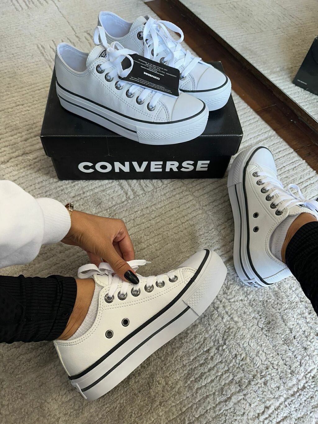 Tênis All Star Branco Plataforma Couro