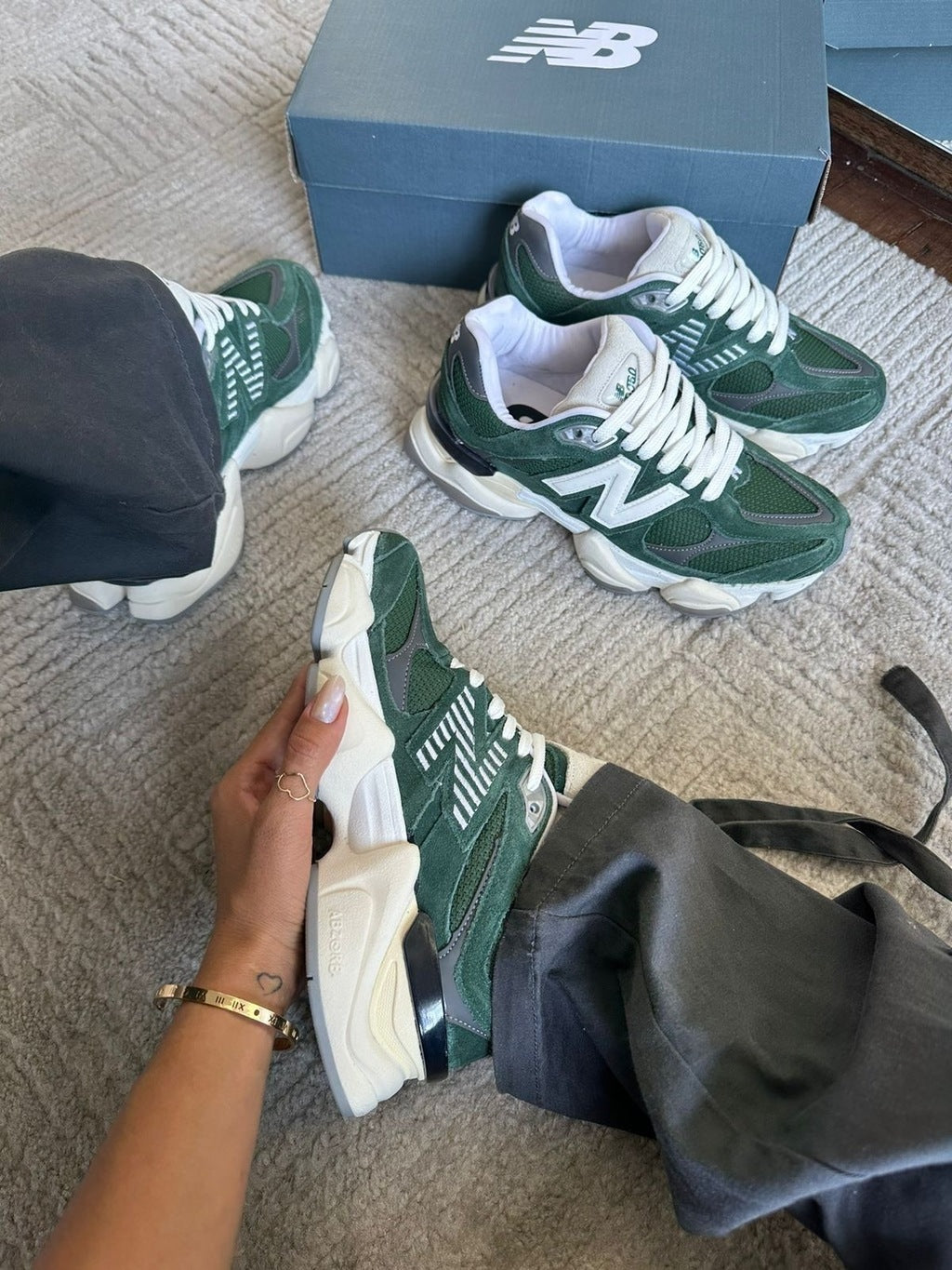Tênis New Balance 9060 Verde Musgo Couro 100% Legítimo