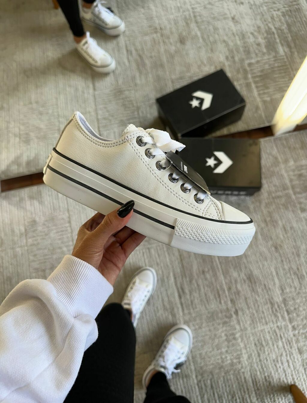 Tênis All Star  Branco Plataforma Couro