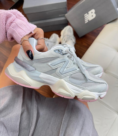 Tênis New Balance 9060 Cinza Rosa Couro 100% Legítimo