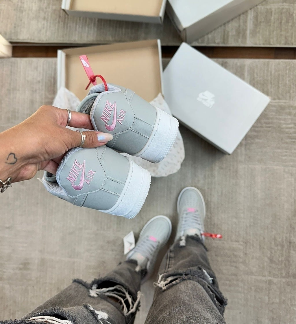 Tênis Nike Air Force Cinza e Rosa Premium