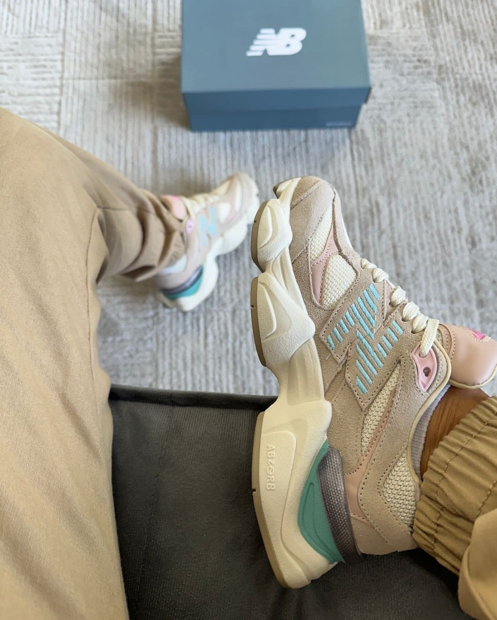 Tênis New Balance 9060 Off Azul Couro 100% Legítimo