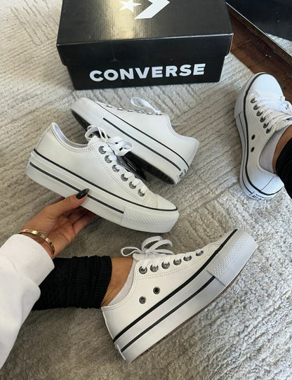 Tênis All Star  Branco Plataforma Couro