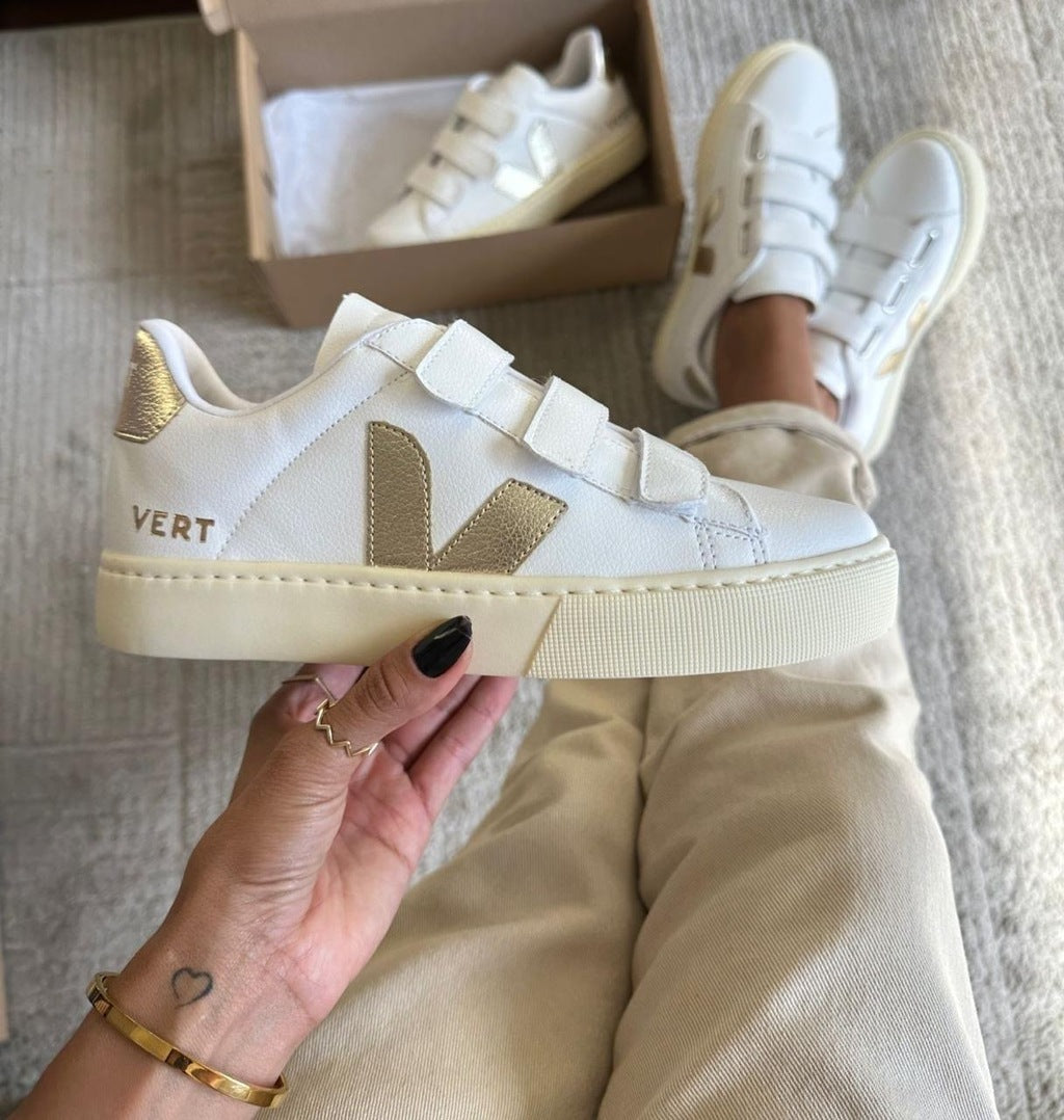 Tênis V Velcro Branco Ouro Premium