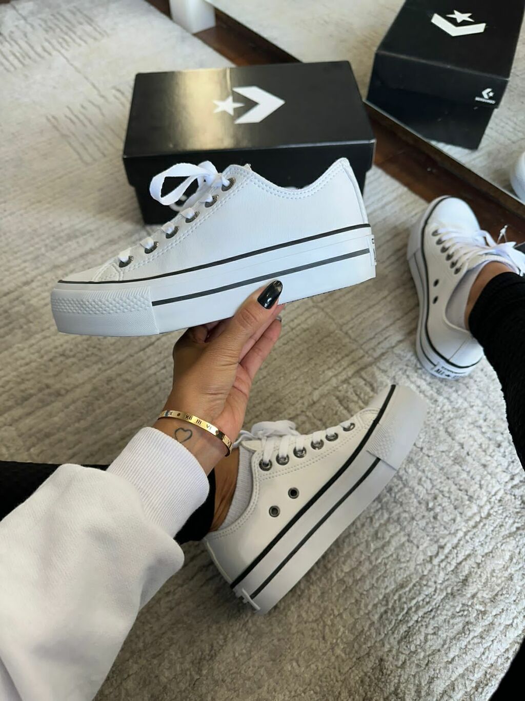 Tênis All Star  Branco Plataforma Couro