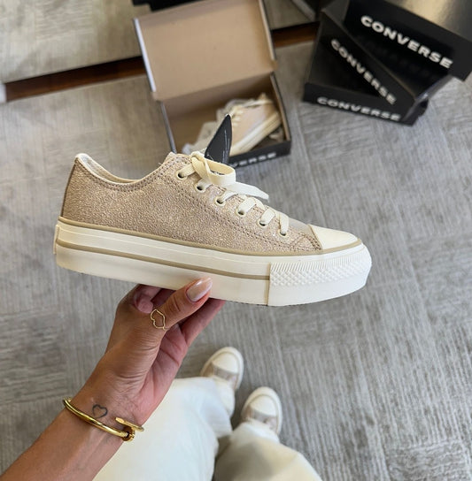 Tênis All Star Shine Ouro Plataforma